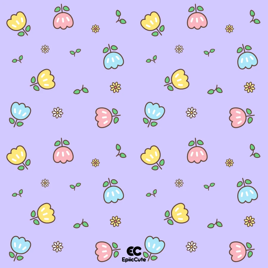 ลายดอกทิวลิป บนพื้นหลังสีม่วงพาสเทลน่ารัก ละมุนตา - view 1