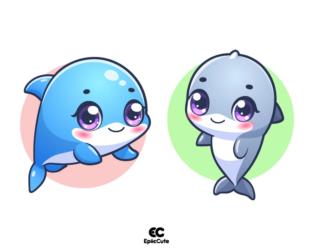 การ์ตูนโลมาน่ารักๆ สีฟ้า ยิ้มแย้ม ร่าเริง - view 1