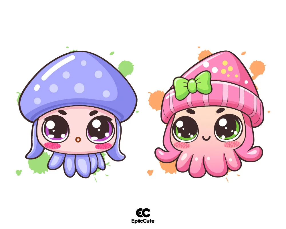 ปลาหมึกการ์ตูนน่ารักสวมหมวก ยิ้มแย้ม ตาใสเป็นประกาย - view 1