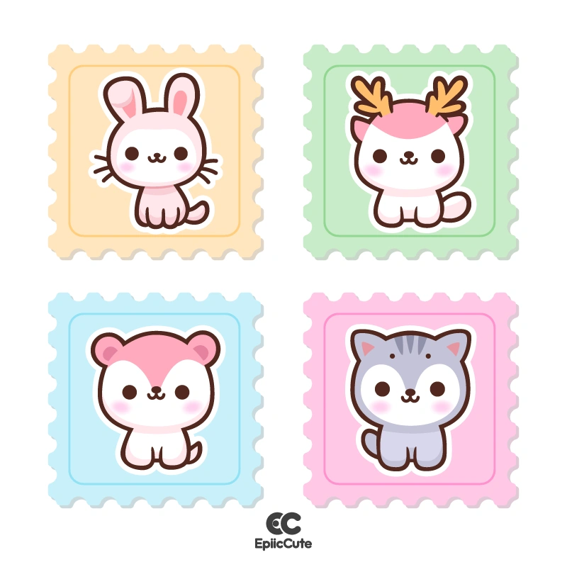 สแตมป์รูปสัตว์น่ารัก มุ้งมิ้ง สีพาสเทลอ่อน - view 1